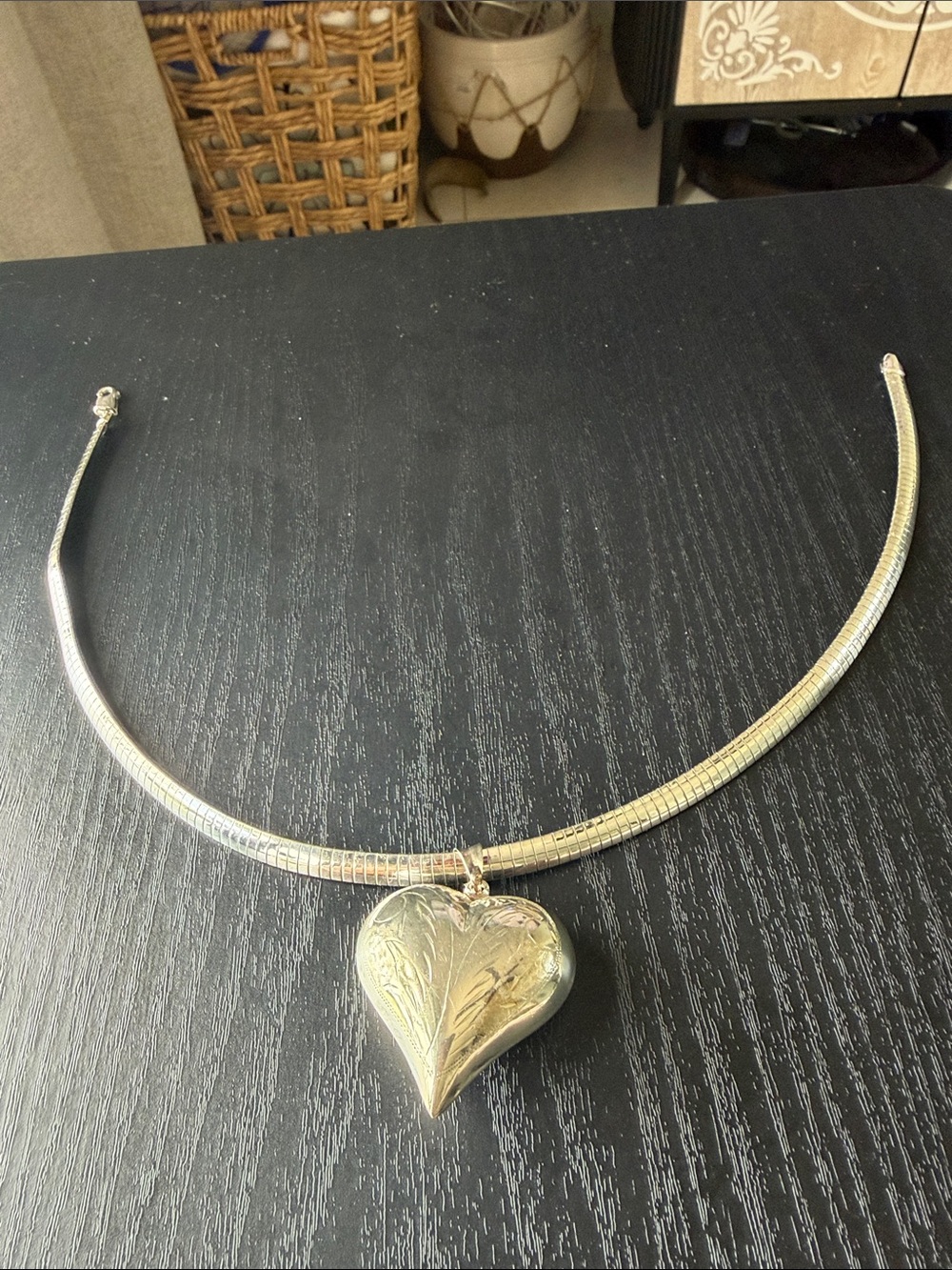 Engraved Heart Locket Collar Necklace - sterling silver